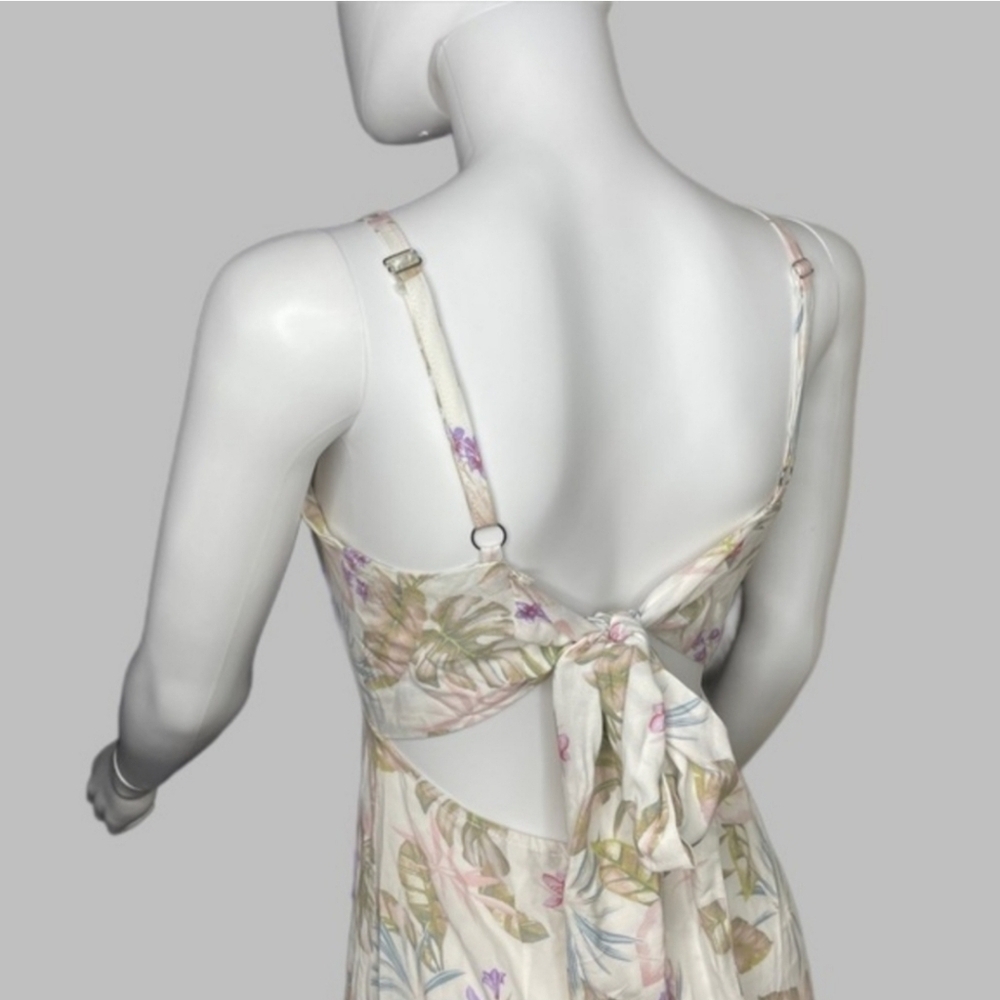 Forever 21 tropical leaf print tie back slit spaghetti strap vacation midi dress - Picture 3 of 3